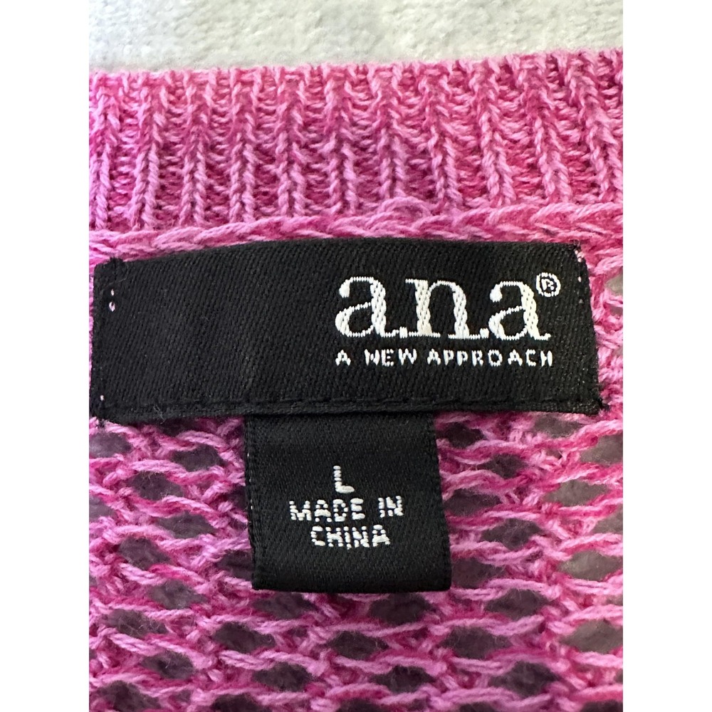 ANA Sweater Womens Large Pink Open Weave Pullover Mesh Knit Top - Picture 5 of 13